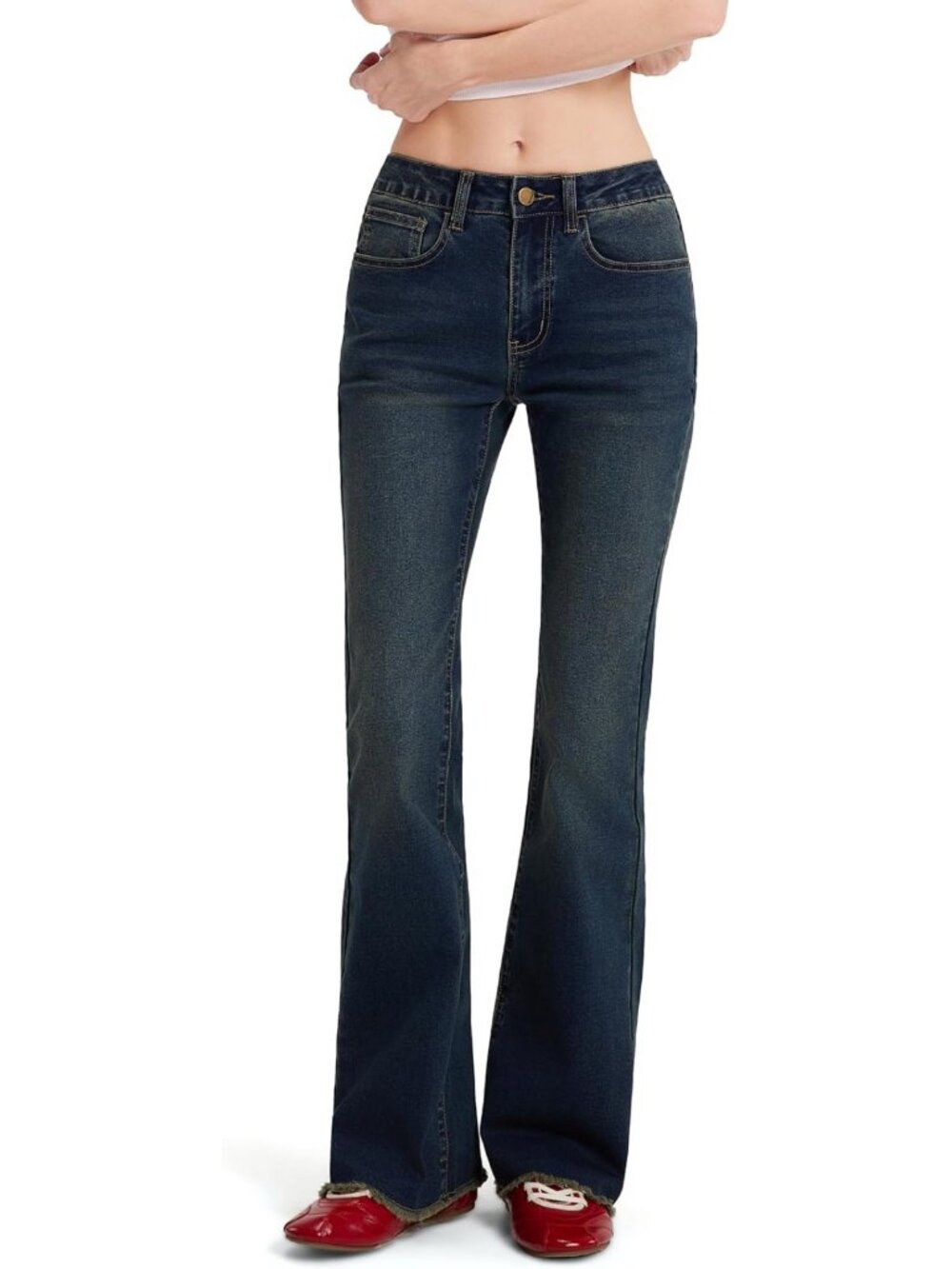Stylish Bootcut Jeans for Women | Stretchy Raw Hem Flare Denim Pants